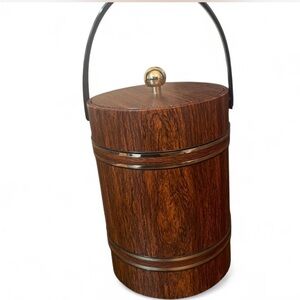 Vintage Mid-Century Modern Elmar MFG Ice Bucket • Woodgrain • 11” x 8”